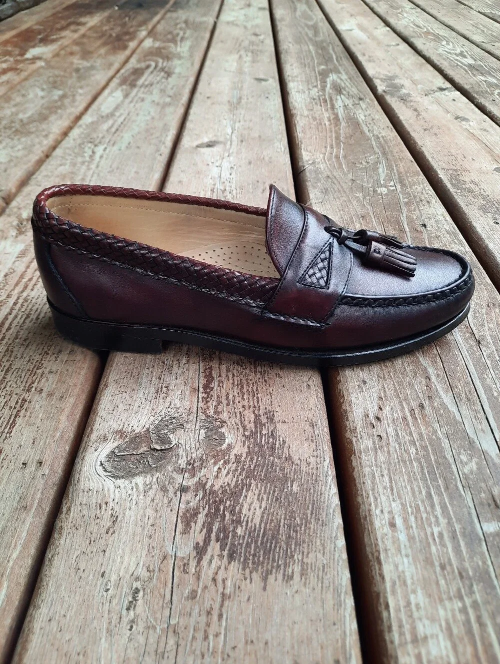 Allen Edmonds Maxfield Burgundy Leather Slip-on Tassle Braided Loafer Size 8.5